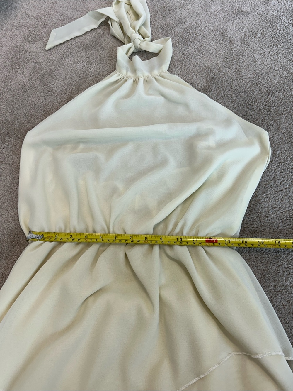 Ivory Halter Mini Dress Open Back Layered Chiffon Size Large - Picture 12 of 15